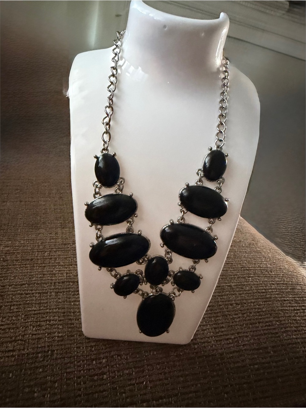 Vintage Before 2007 Black Acrylic Bib Necklace: Adjustable
